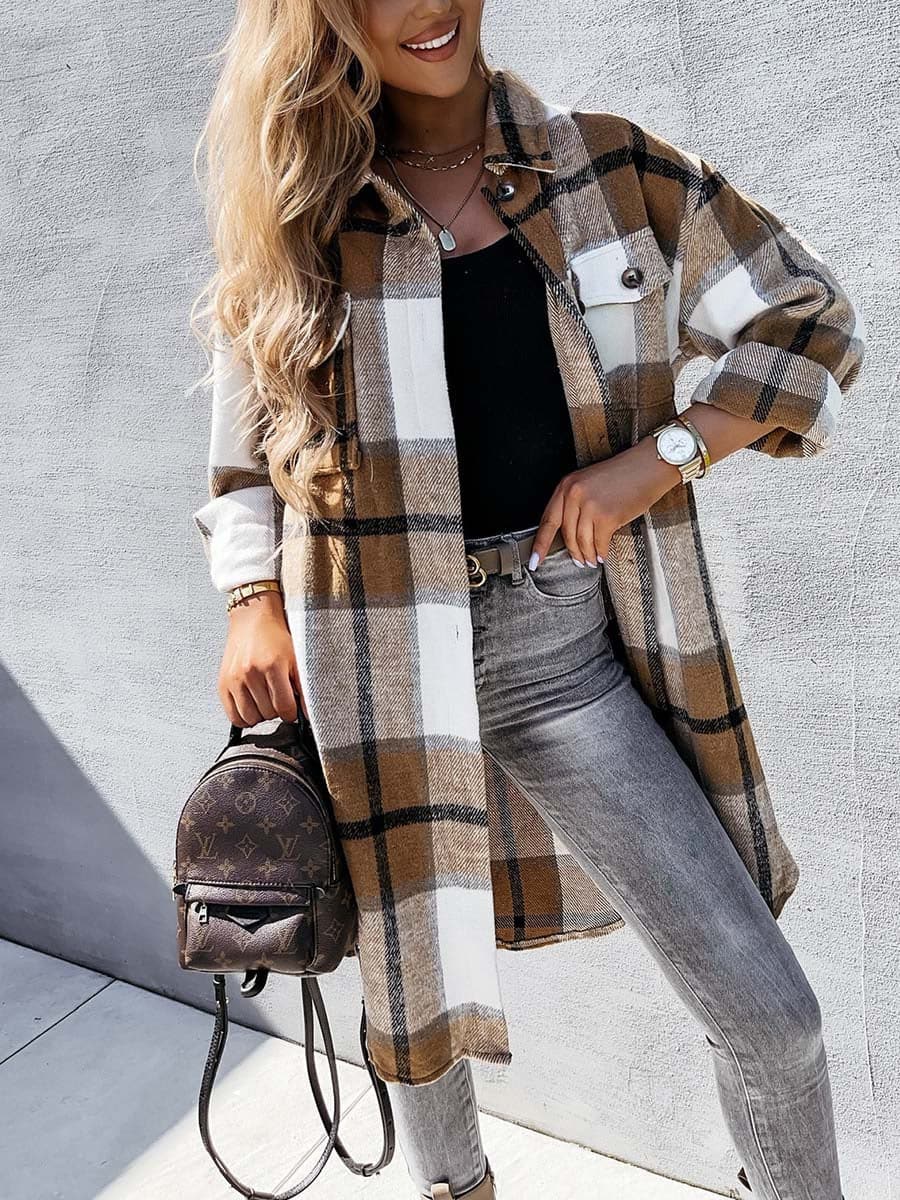 Linyona Plaid Jacket Fashion Coat