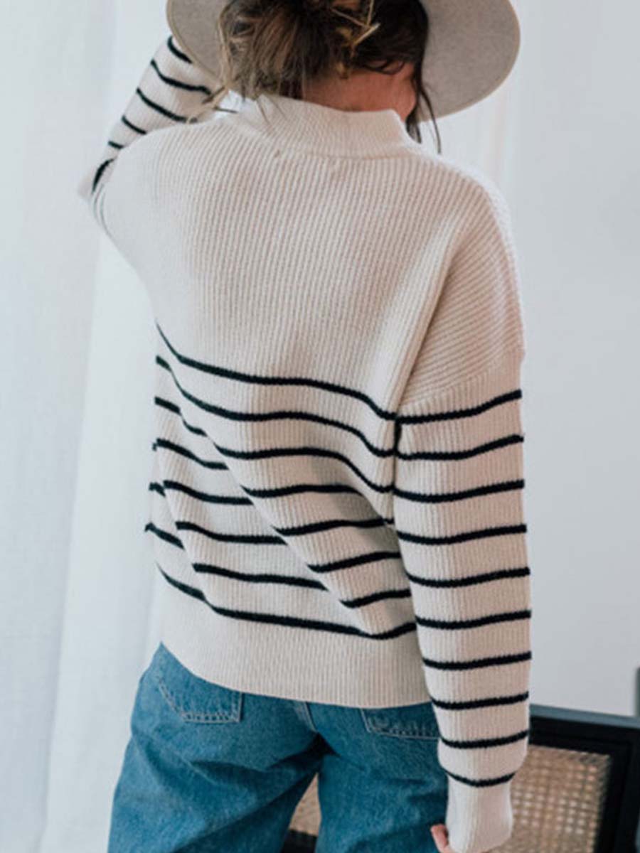 Linyona Striped Zipper Tops