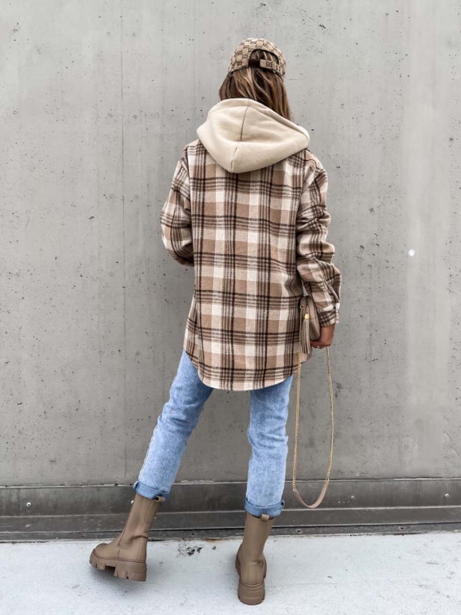 Linyona Hooded Check Coat