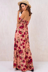 Strawberry Ruffle Shoulder Vacation Maxi Dress