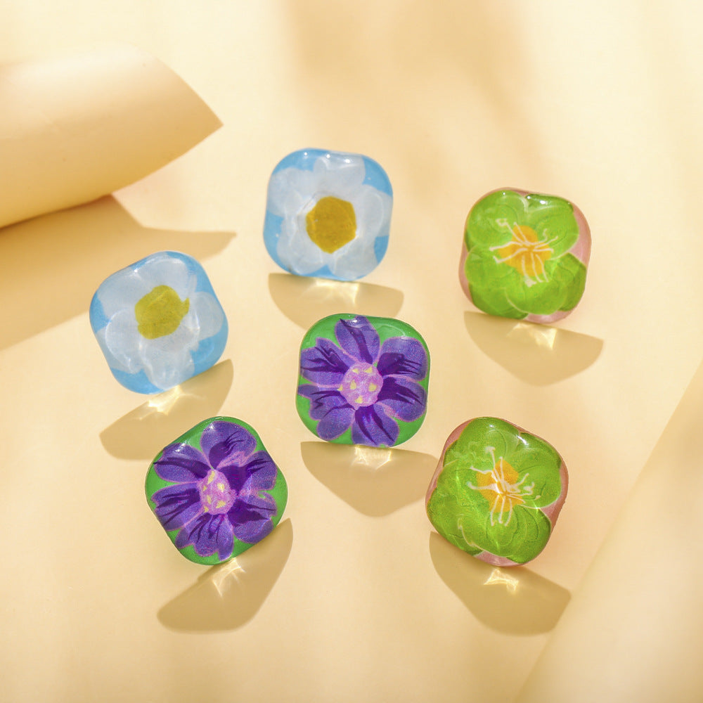 Resin Geometric Small Fresh Color Flower Square Earrings