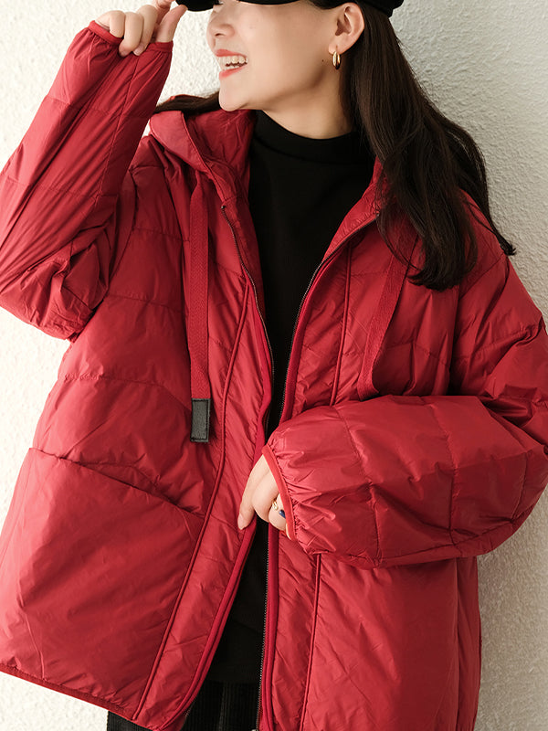 Simple Casual Solid Color Hooded Coat