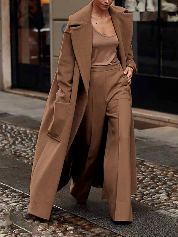 Loose Straight Leg High-Waisted Solid Color Split-Joint Pants Trousers