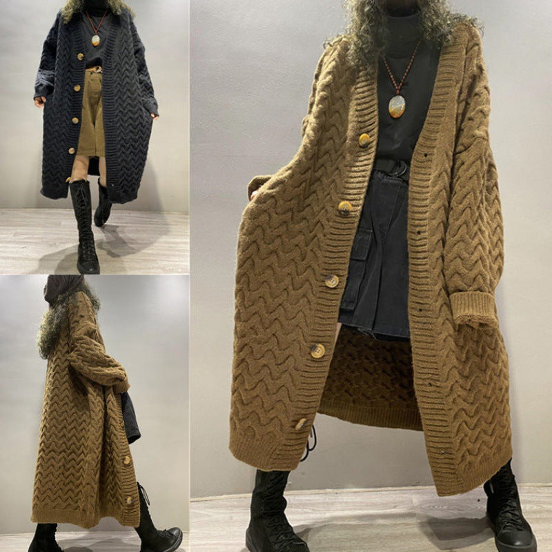 Mid-Length Loose Casual Long Sleeve Knitted Sweater Coat