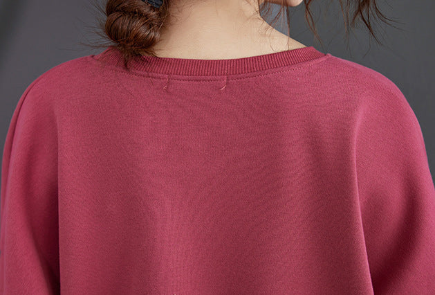 Women Plus Velvet Print Round Neck Pullover Sweatshirt