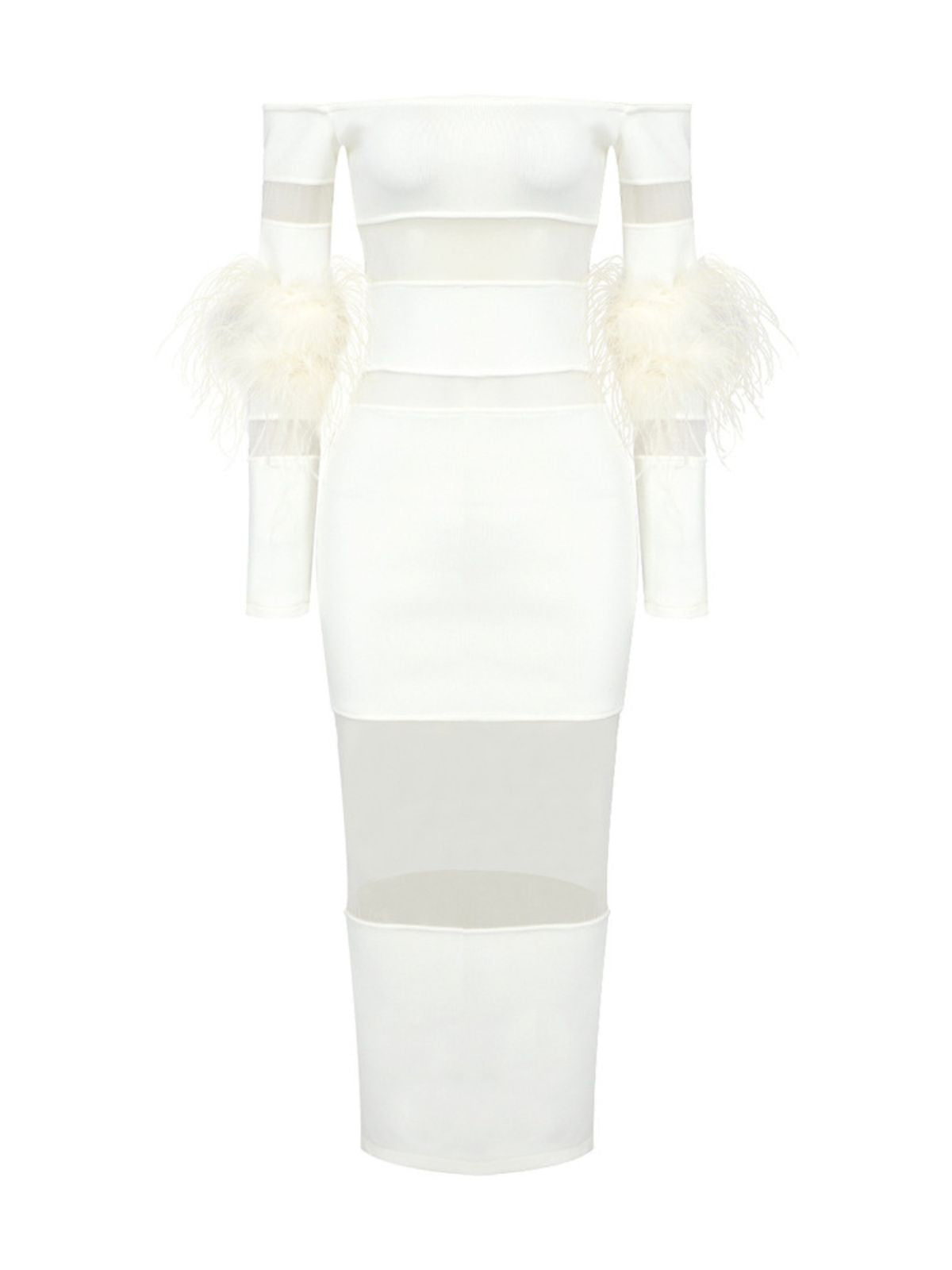 Lucie Off Shoulder Feather Bandage Dress In White