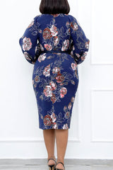 Lantern Long Sleeve Print Dress