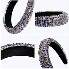 Rhinestone Headbands for Women Fashion Padded Velvet Fabric Hairband Hair Band Headwear for Women Girls Party Supplies (Blue Crystal)