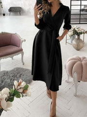 Vorioal Fashion Long Sleeve V-neck Dress