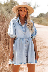 Simply The Best Denim Puff Sleeve Babydoll Mini Dress