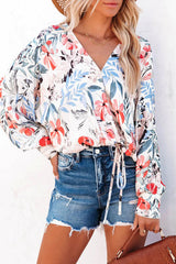 Right Place Floral Print Drawstring Top