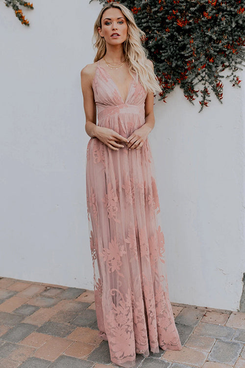 Angel in Disguise Lace Floral Backless Maxi Dress - 3 Colors