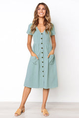 Button-Up Pocket Short Sleeve Dress - 6 Colors