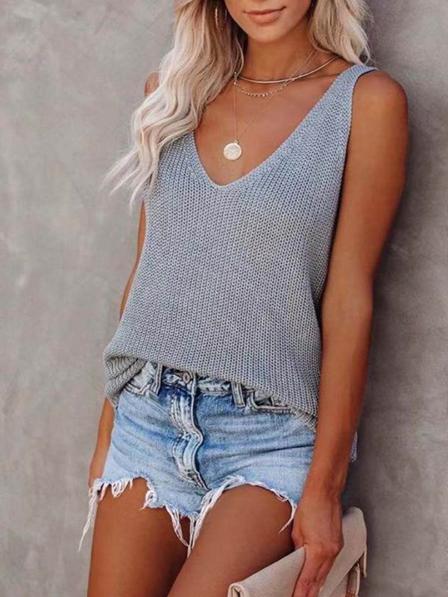 Vorioal Casual V Neck Knit Vest