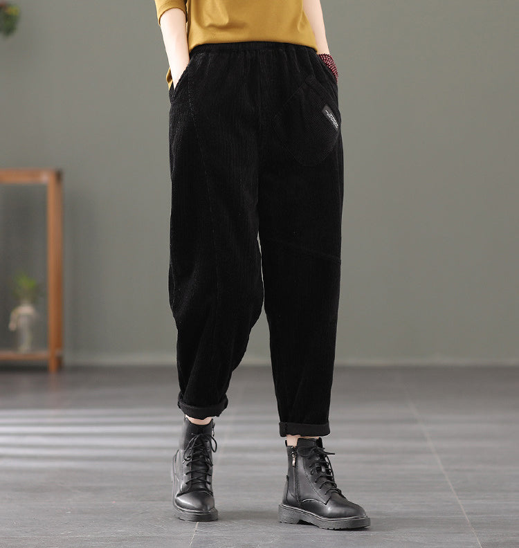 Retro Solid Color Loose Patchwork Pants