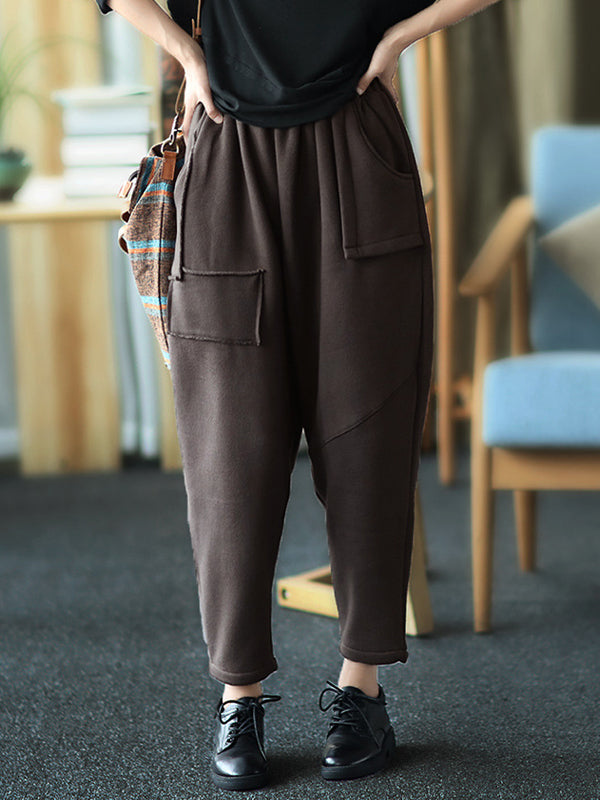 Women Retro Loose Padded Casual Pants