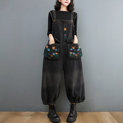 Vintage Embroidered Printed Denim Jumpsuit