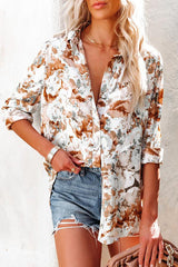 Love Game Floral Print Button Up Top