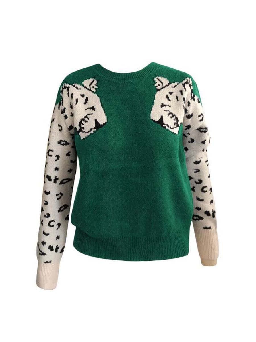 Vorioal Snow Leopard Knit Sweater