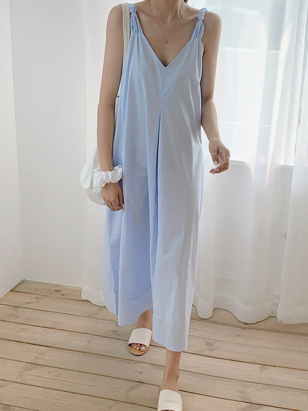 Sleeveless Solid V-neck Casual Maxi Dress