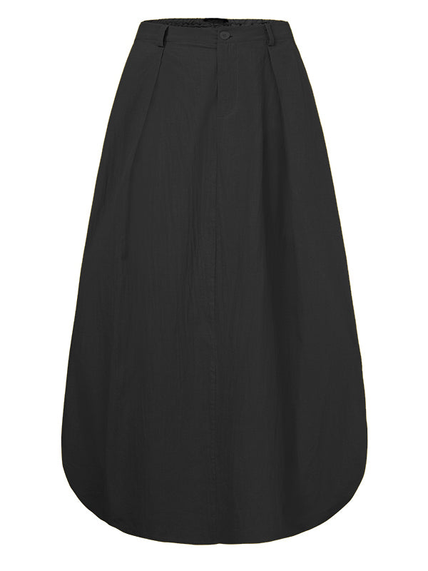 Vintage Solid Color Side Pocket Zipper A-Line Skirt