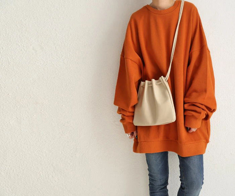 Casual Solid Color Round-Neck Long Sweatshirt