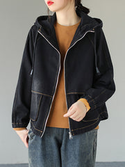 Loose Alphabet Embroidery Hooded Casual Jacket