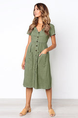 Button-Up Pocket Short Sleeve Dress - 6 Colors