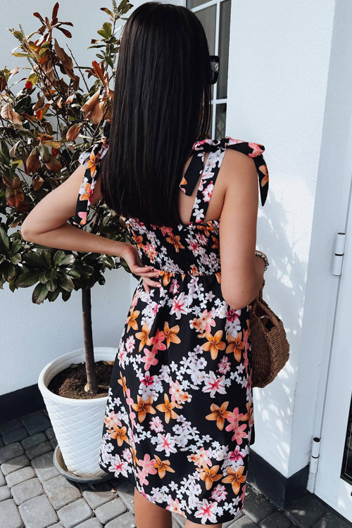 Treat Yourself Floral Print Bowknot Mini Dress - 3 Colors