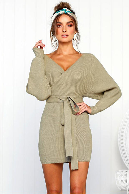 Serving Looks Tied-Up Sweater Dress - 5 Colors
