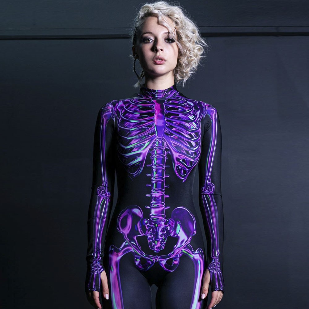 Purple Skeleton Costume Glow In Dark Halloween Costume Womens