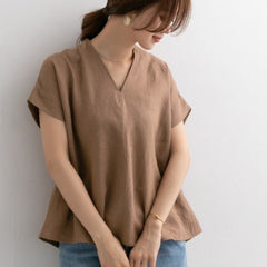V-Neck Simple Solid Color Loose Casual T-Shirt