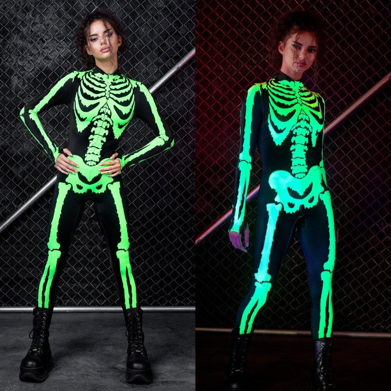 Sexy Glow In The Dark Green and Pink Skeleton Halloween Costume Women