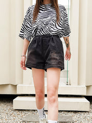 Mid-Waist Solid Color Casual Loose Shorts