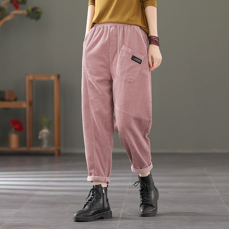 Retro Solid Color Loose Patchwork Pants