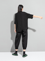 Stylish Black Asymmetric Round-Neck Short Sleeves T-Shirts