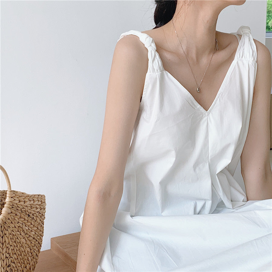 Sleeveless Solid V-neck Casual Maxi Dress