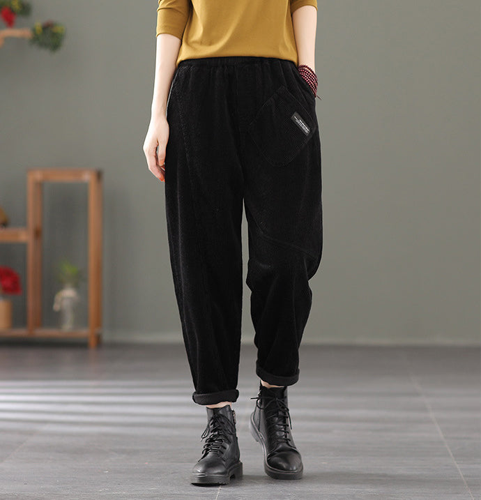 Retro Solid Color Loose Patchwork Pants