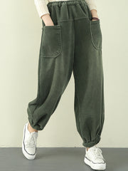 Women Retro Solid Color Loose Casual Pants