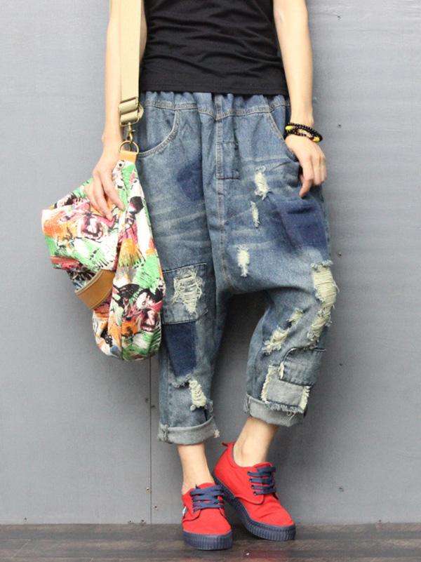 Vintage Tattered Mill White Patches Jean Pants