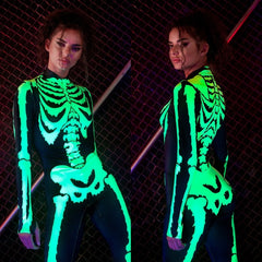 Sexy Glow In The Dark Green and Pink Skeleton Halloween Costume Women
