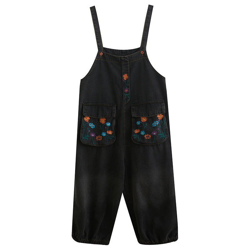 Vintage Embroidered Printed Denim Jumpsuit