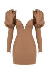 Caramel Puff Sleeve Mini Dress