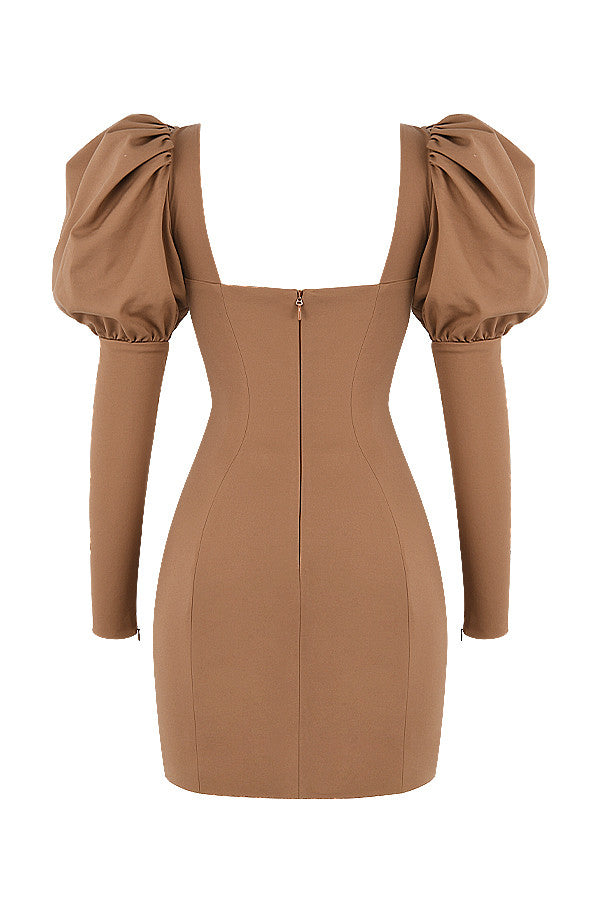 Caramel Puff Sleeve Mini Dress