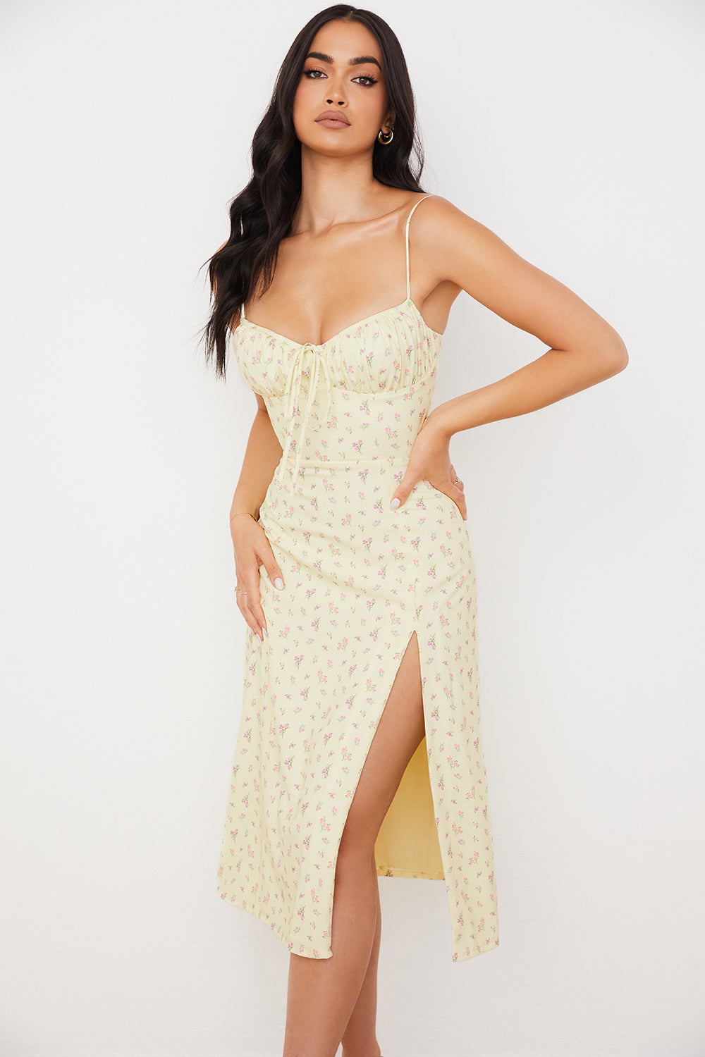 Cersih Floral Bustier Midi Dress - Lemon