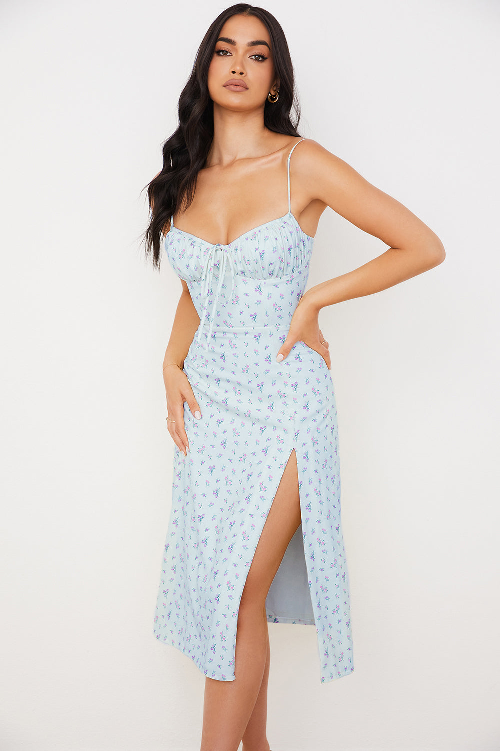 Cersih Floral Bustier Midi Dress - Blue