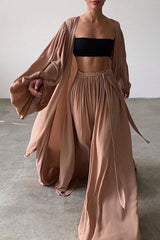 Flowing Puff Sleeve 3PC Cardigan Pants Set