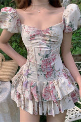 French Style Summer Elegant Floral Print Dress