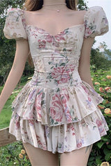 French Style Summer Elegant Floral Print Dress