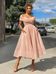 Classic Solid Boat Neck Evening  Dress